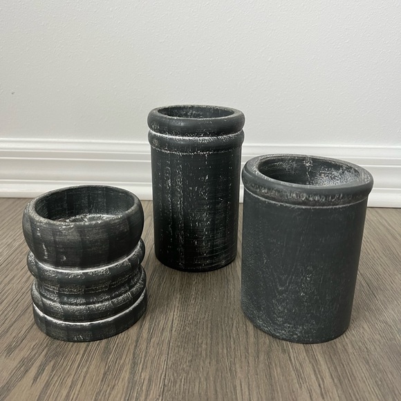 Dark gray wood Candle Holders Set of 3 - Picture 5 of 6